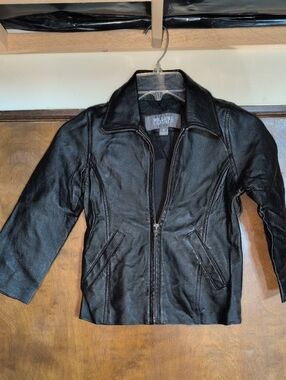 Wilsons Leather Black Kids Zip Front Jacket Size Small